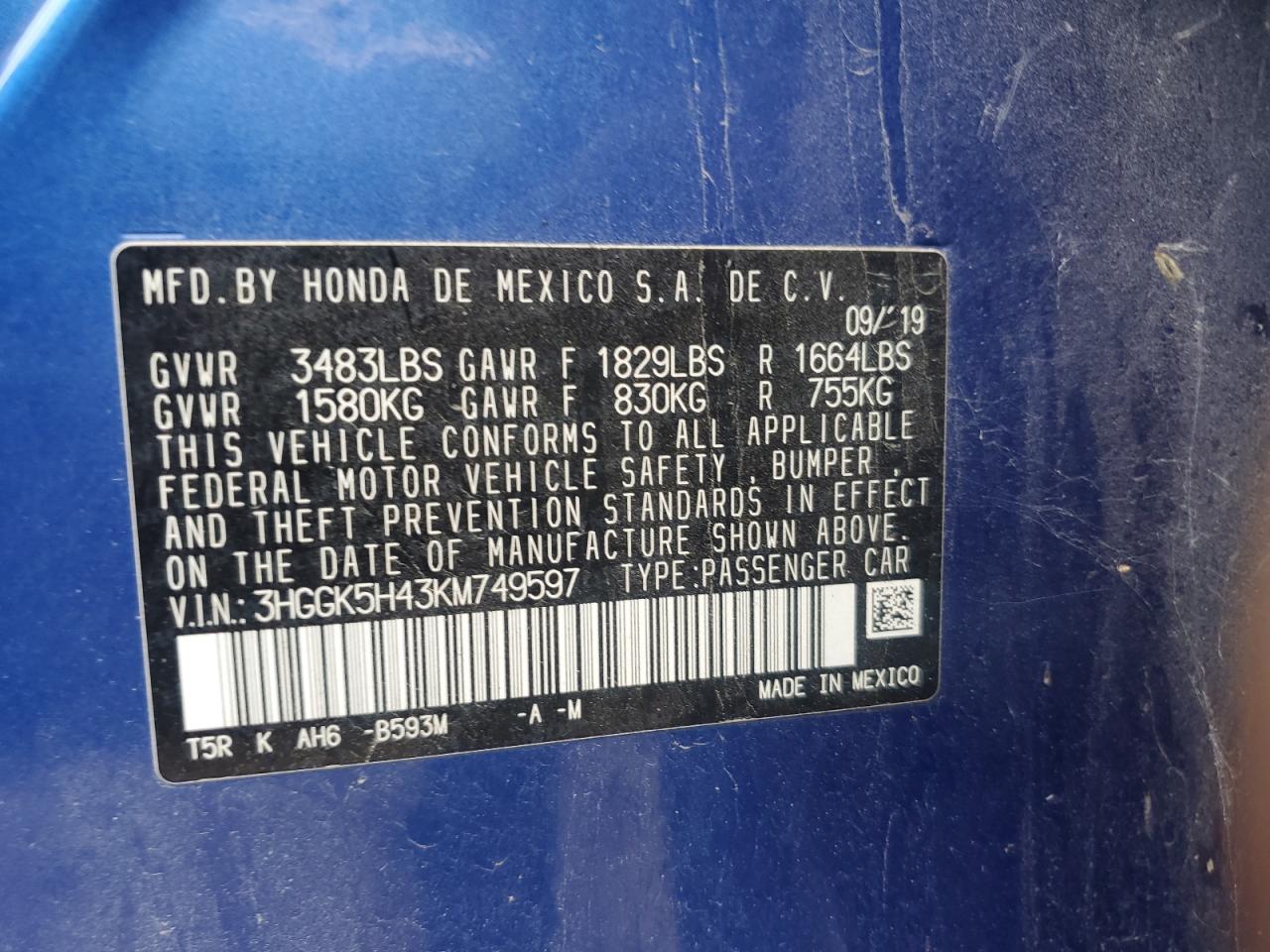 2019 Honda Fit VIN 3HGGK5H43KM749597 Copart auction photo, front end damage thumbnail 13