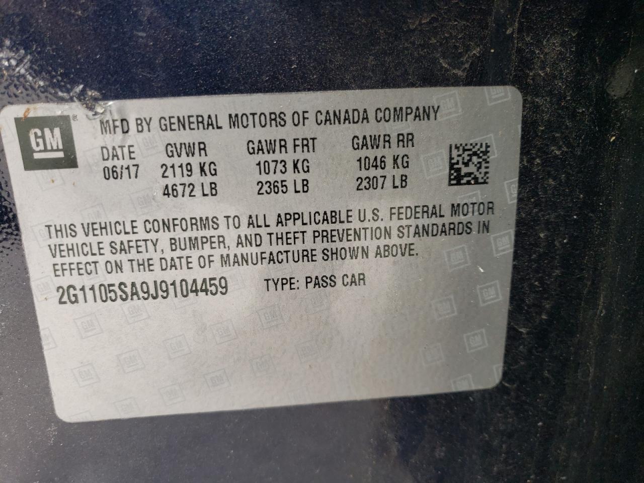 2018 Chevrolet Impala VIN 2G1105SA9J9104459 Copart auction photo, side damage thumbnail 13