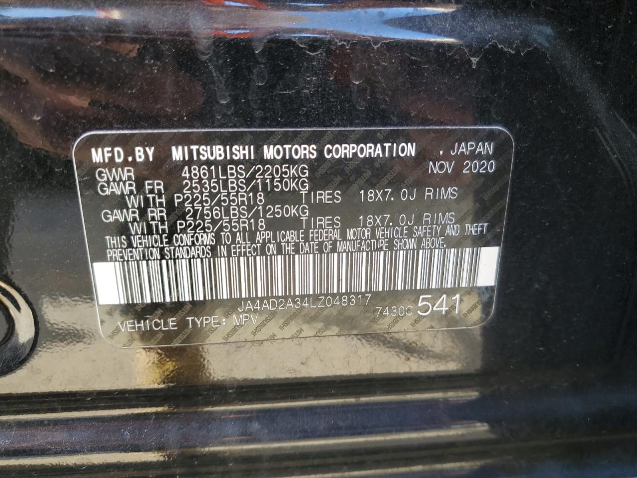 2020 Mitsubishi Outlander VIN JA4AD2A34LZ048317 Copart auction photo, front end / minor dent/scratches damage thumbnail 13