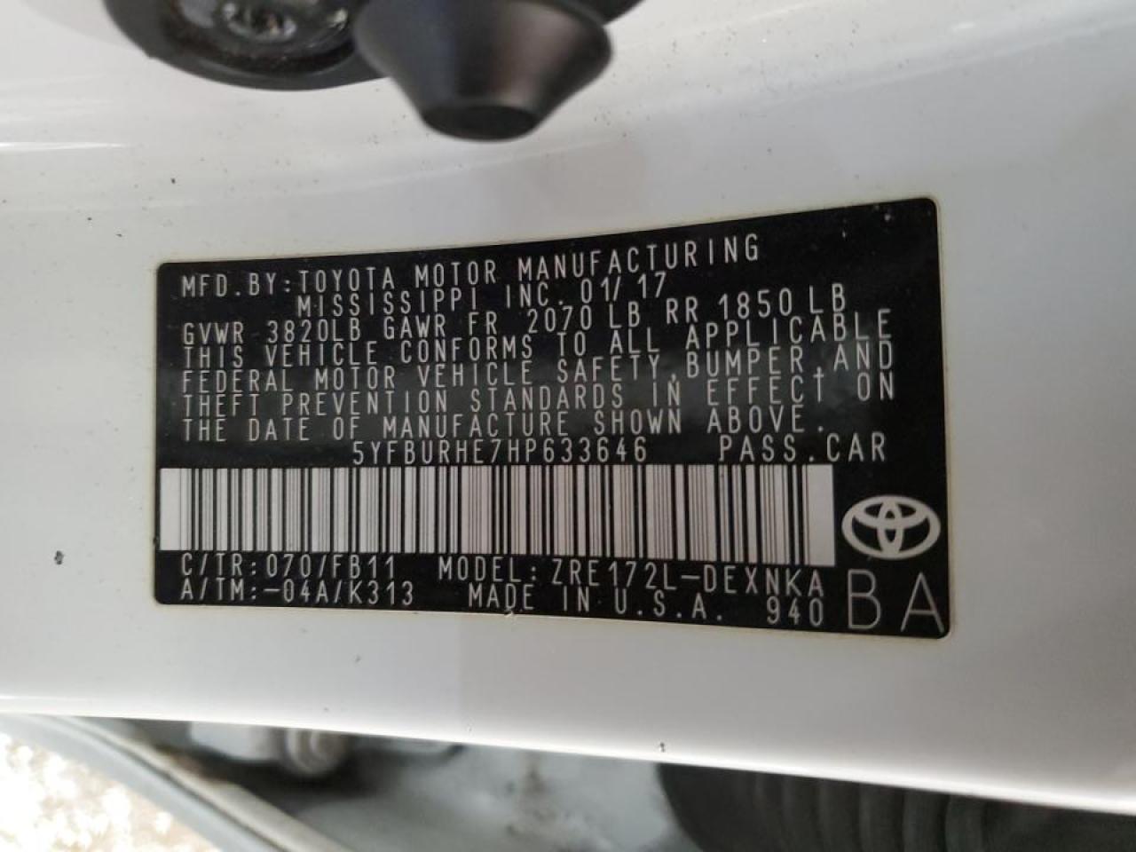 2017 Toyota Corolla VIN 5YFBURHE7HP633646 Copart auction photo, rear end / front end damage thumbnail 12