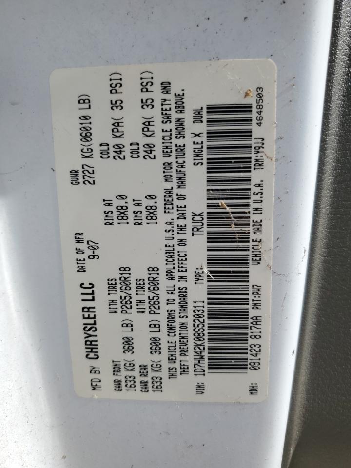2008 Dodge Dakota VIN 1D7HW42K08S520311 Copart auction photo, front end / minor dent/scratches damage thumbnail 12
