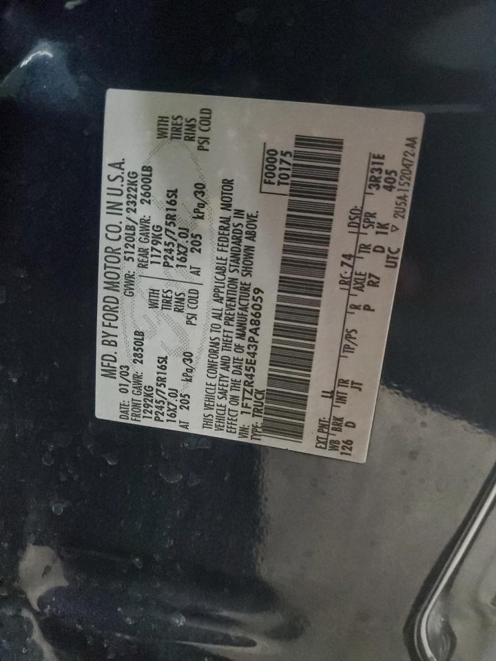 2003 Ford Ranger VIN 1FTZR45E43PA86059 Copart auction photo, front end damage thumbnail 12