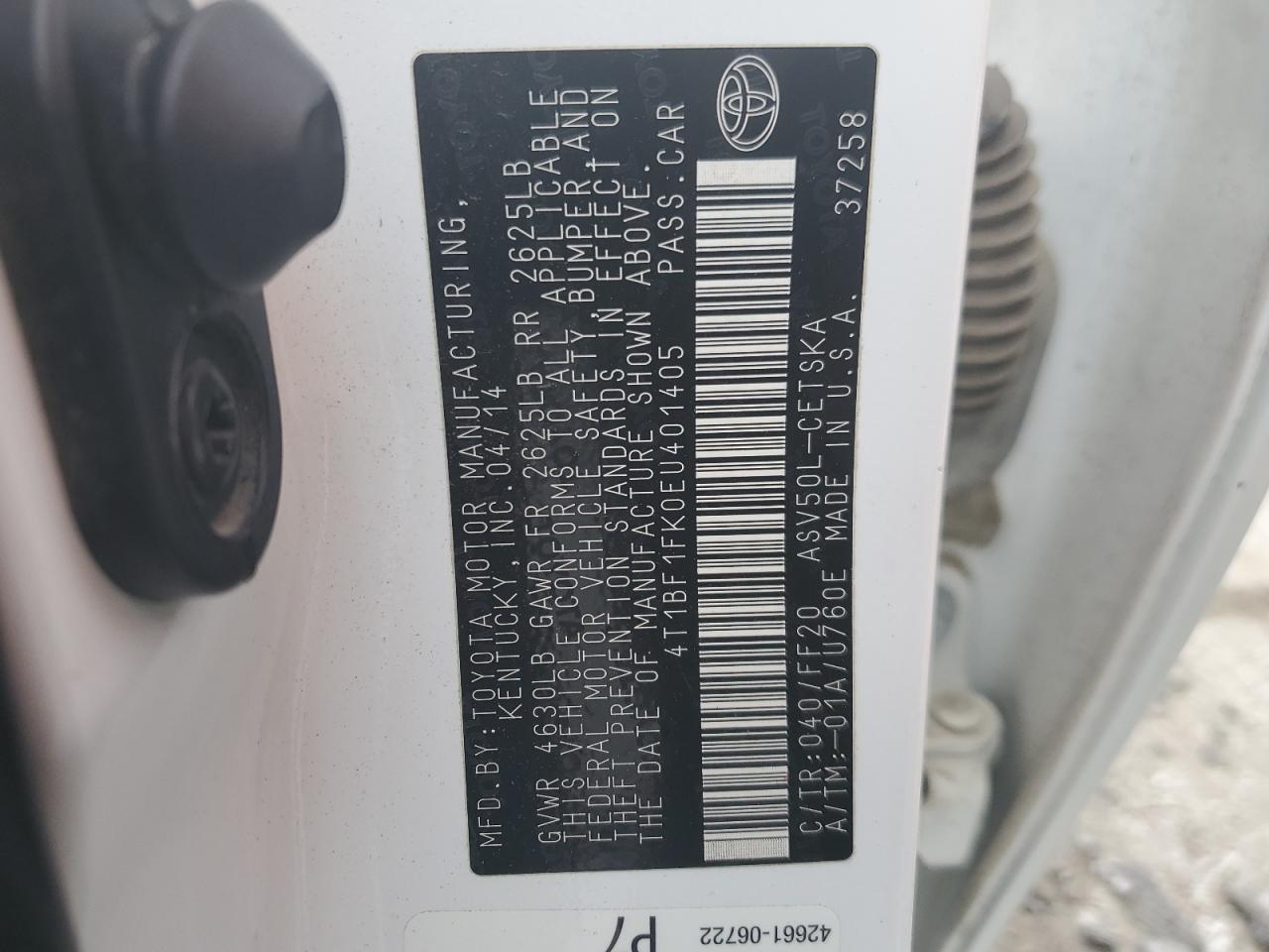 2014 Toyota Camry VIN 4T1BF1FK0EU401405 Copart auction photo, front end damage thumbnail 15