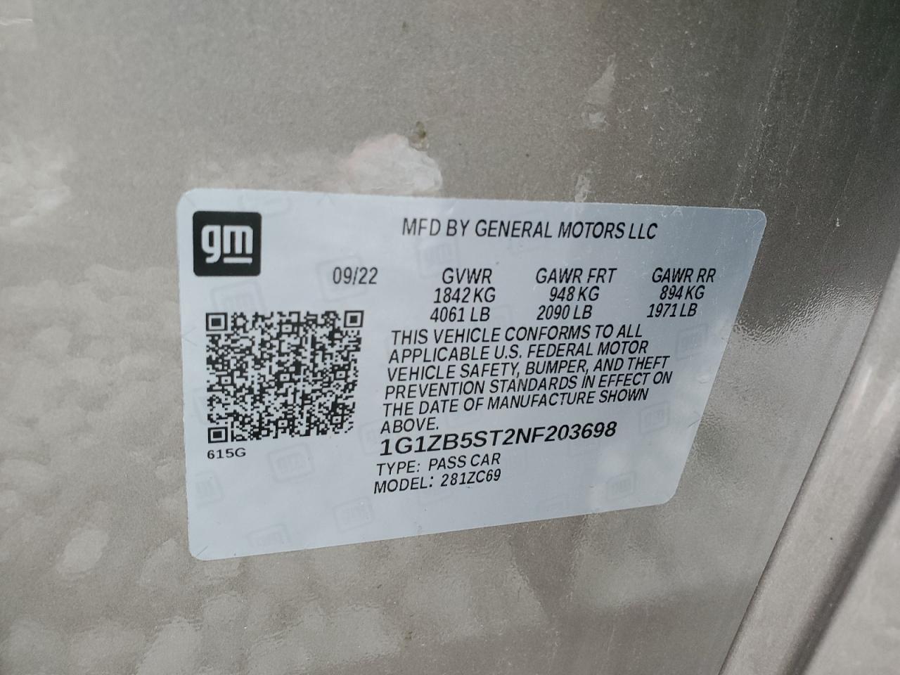 2022 Chevrolet Malibu VIN 1G1ZB5ST2NF203698 Copart auction photo, rear end damage thumbnail 12