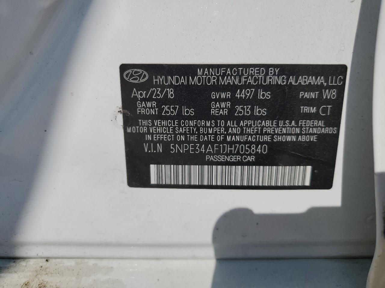 2018 Hyundai Sonata VIN 5NPE34AF1JH705840 Copart auction photo, front end / rear end damage thumbnail 13
