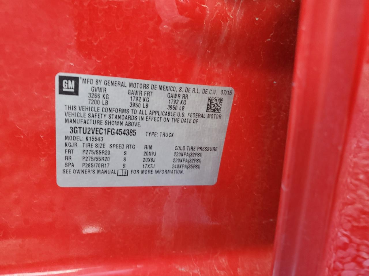 2015 GMC Sierra VIN 3GTU2VEC1FG454385 Copart auction photo, front end / minor dent/scratches damage thumbnail 12