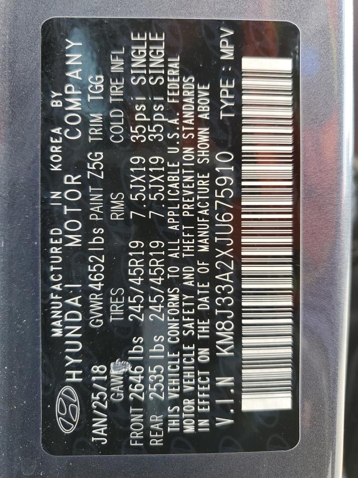 2018 Hyundai Tucson VIN KM8J33A2XJU675910 Copart auction photo, normal wear / minor dent/scratches damage thumbnail 13