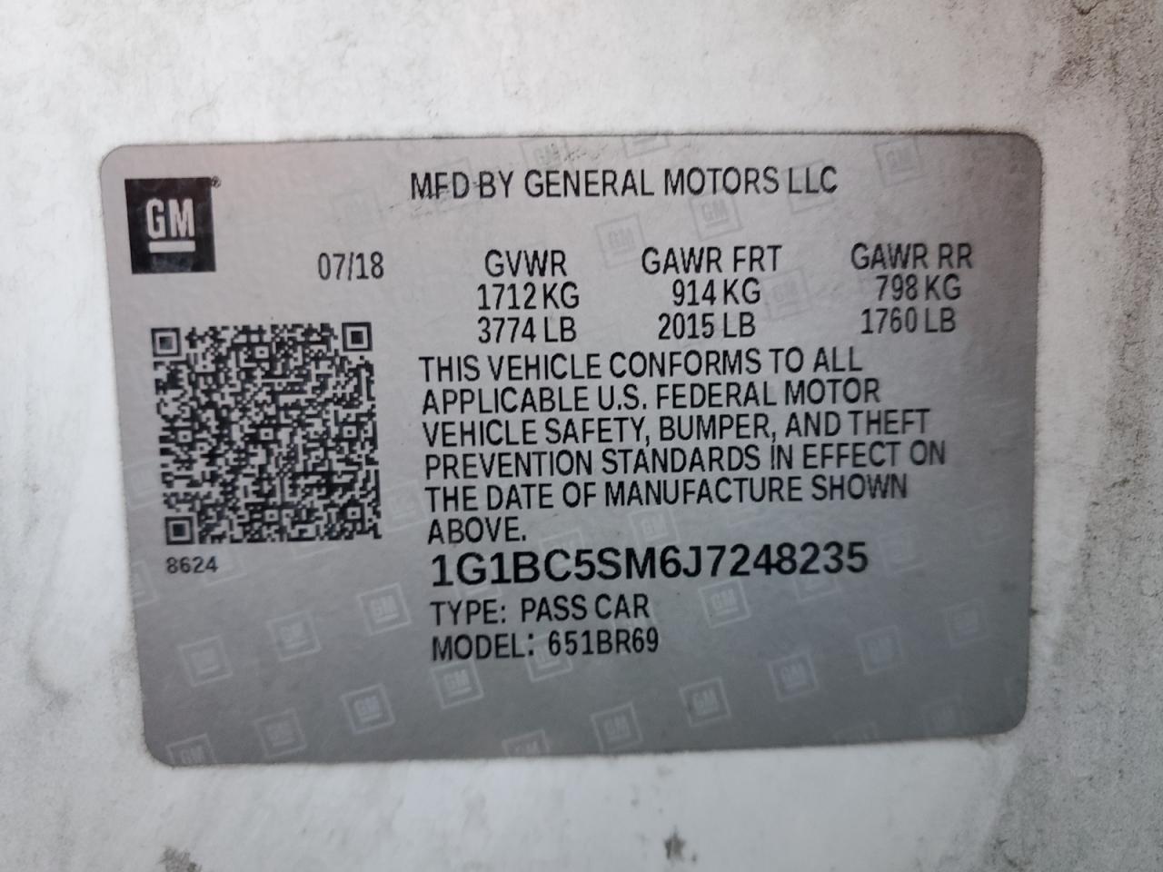 2018 Chevrolet Cruze VIN 1G1BC5SM6J7248235 Copart auction photo, vandalism damage thumbnail 12