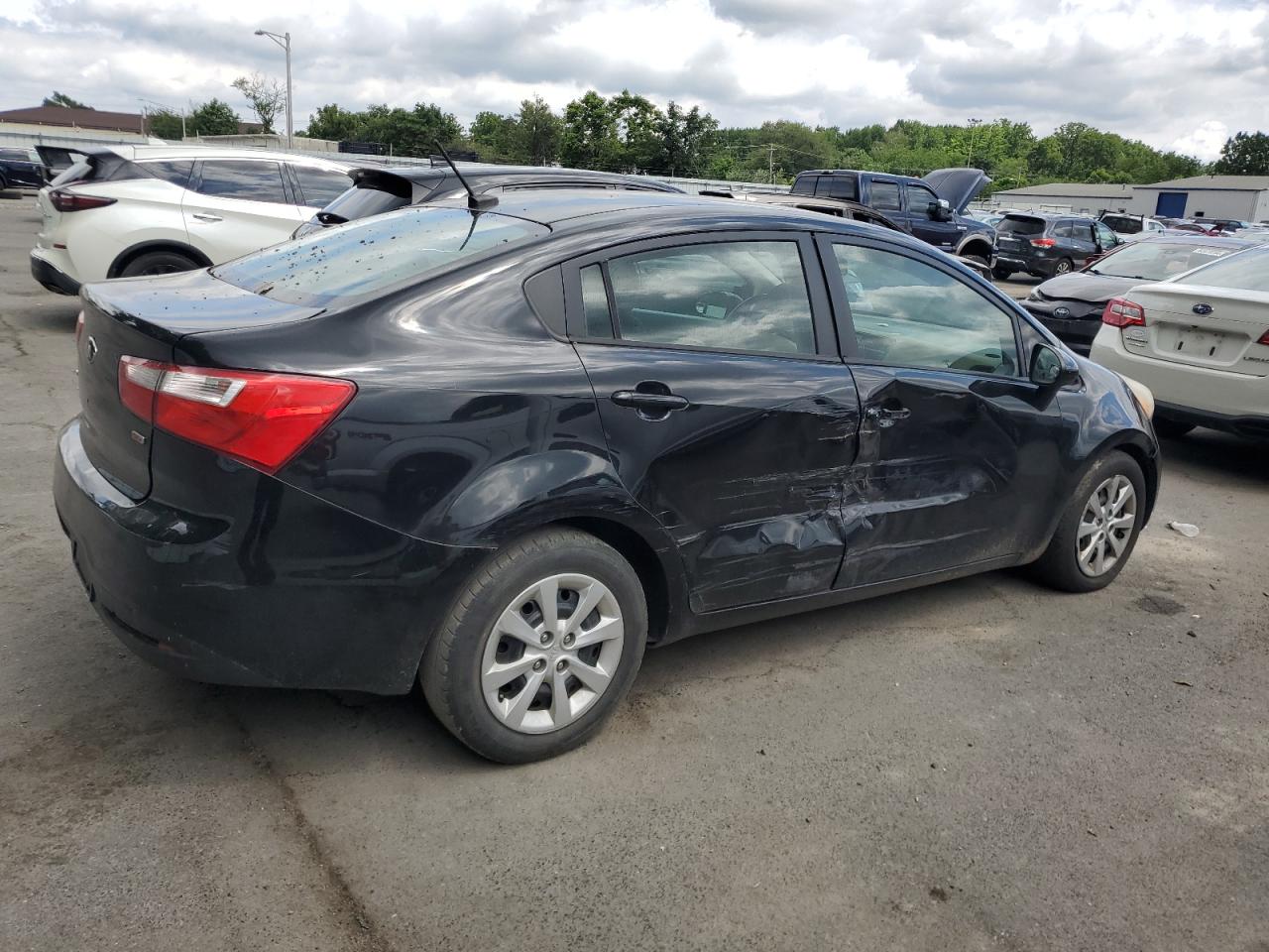 2014 KIA Rio VIN KNADM4A34E6402711 Copart auction photo, side damage thumbnail 3
