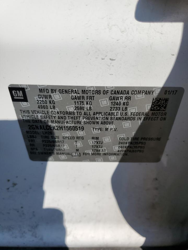 2017 Chevrolet Equinox VIN 2GNALCEK2H1560519 Copart auction photo, rear end damage thumbnail 12
