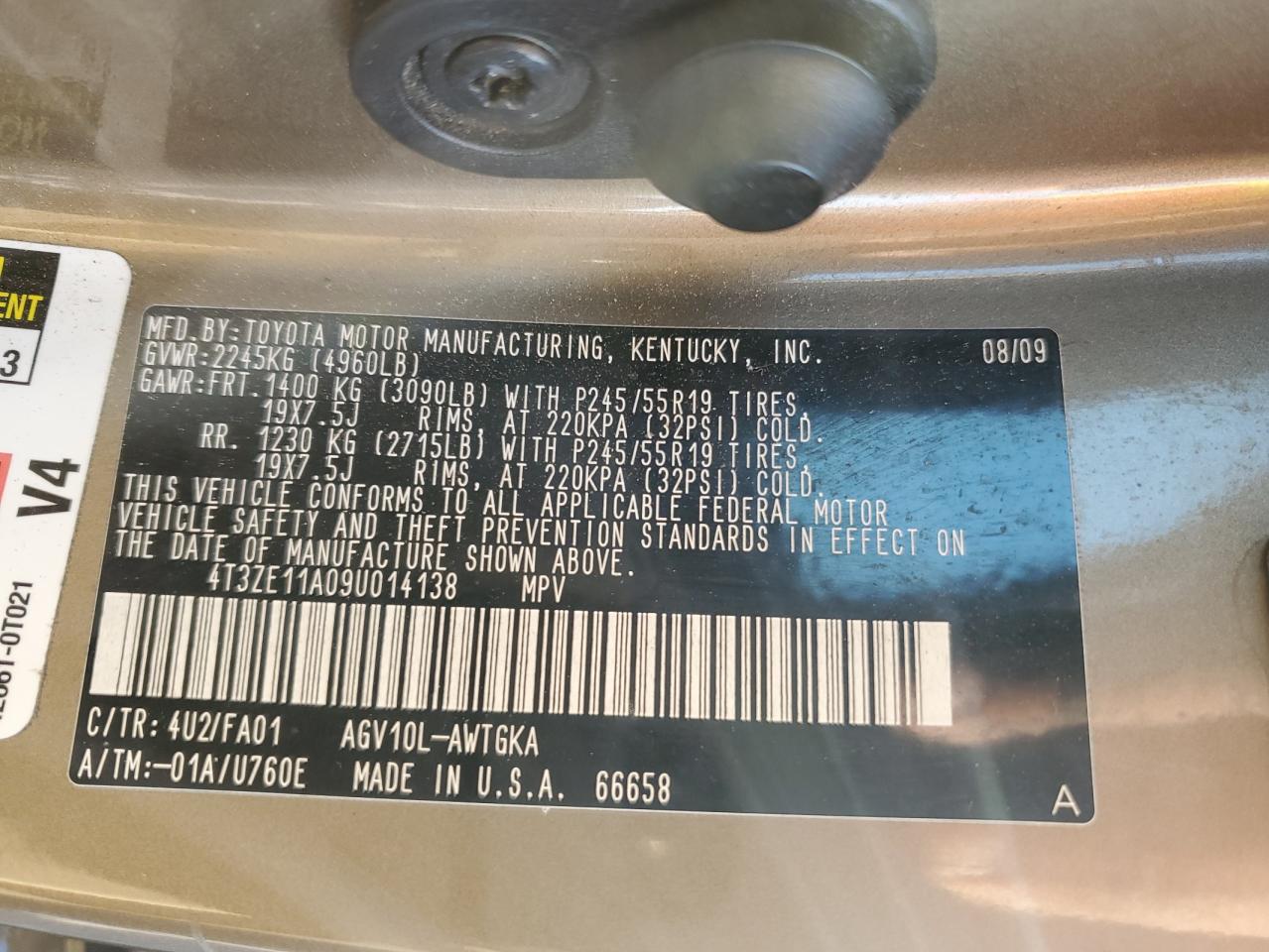 2009 Toyota Venza VIN 4T3ZE11A09U014138 Copart auction photo, minor dent/scratches damage thumbnail 13