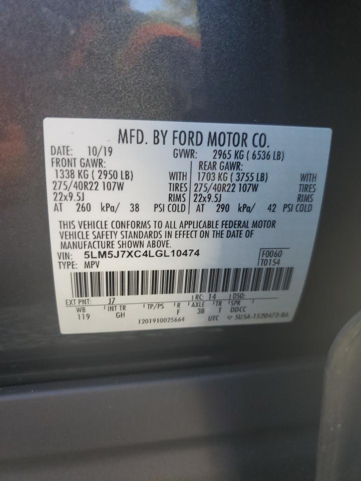 2020 Lincoln Aviator VIN 5LM5J7XC4LGL10474 Copart auction photo, front end / side damage thumbnail 15