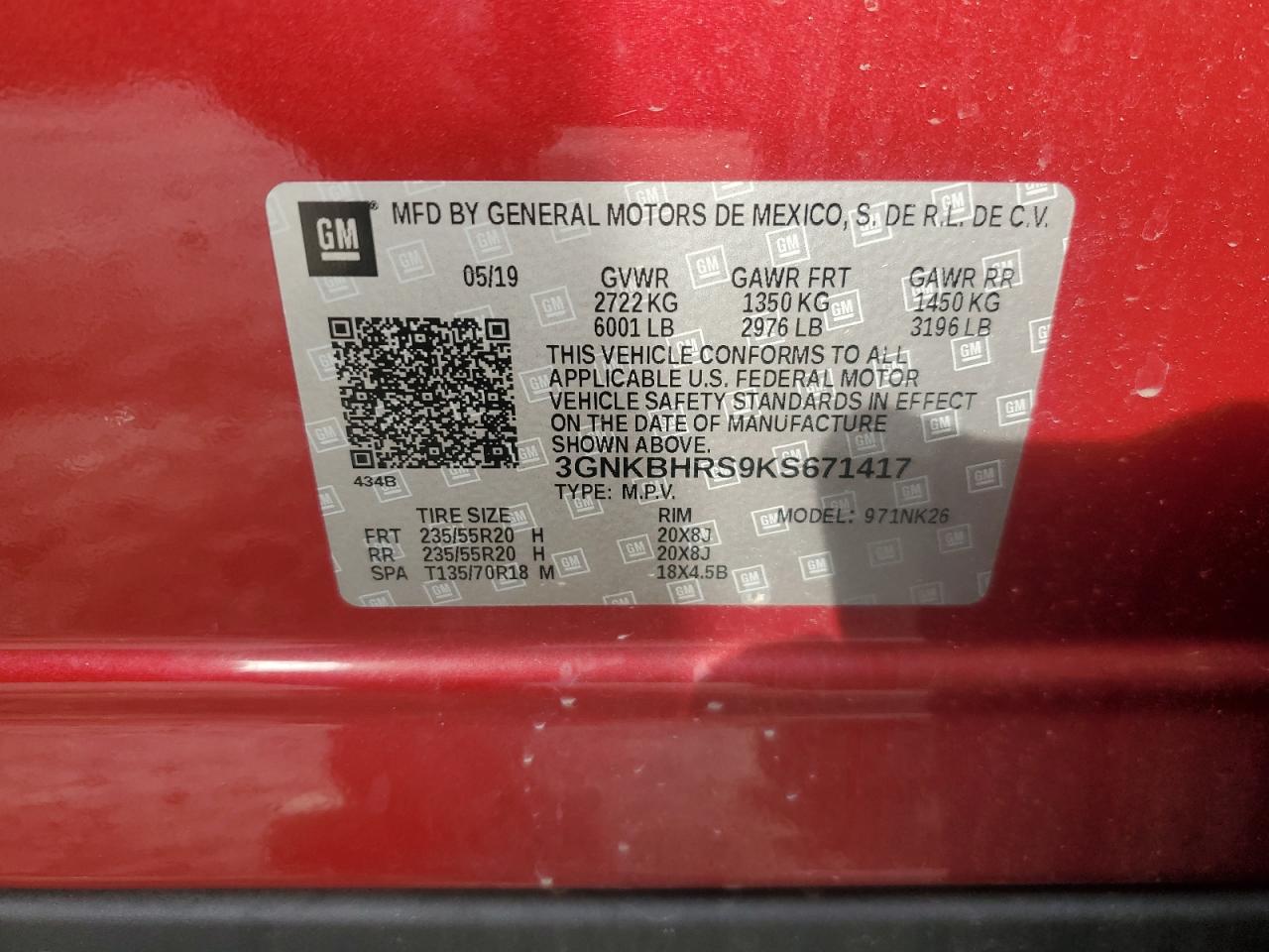 2019 Chevrolet Blazer VIN 3GNKBHRS9KS671417 Copart auction photo, front end damage thumbnail 15