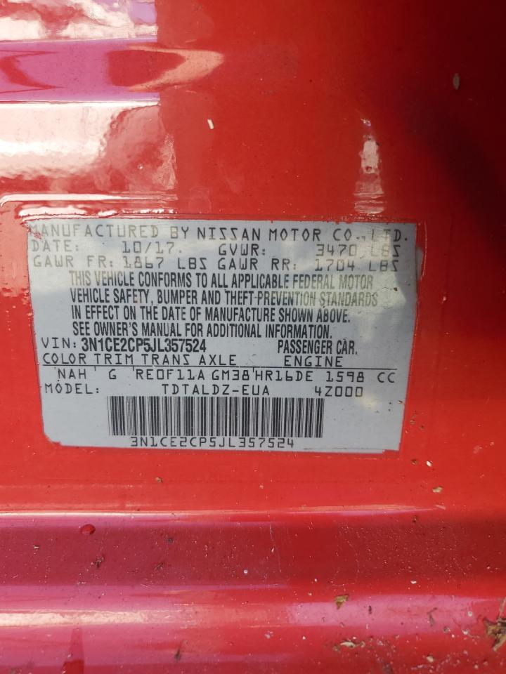 2018 Nissan Versa VIN 3N1CE2CP5JL357524 Copart auction photo, normal wear damage thumbnail 12