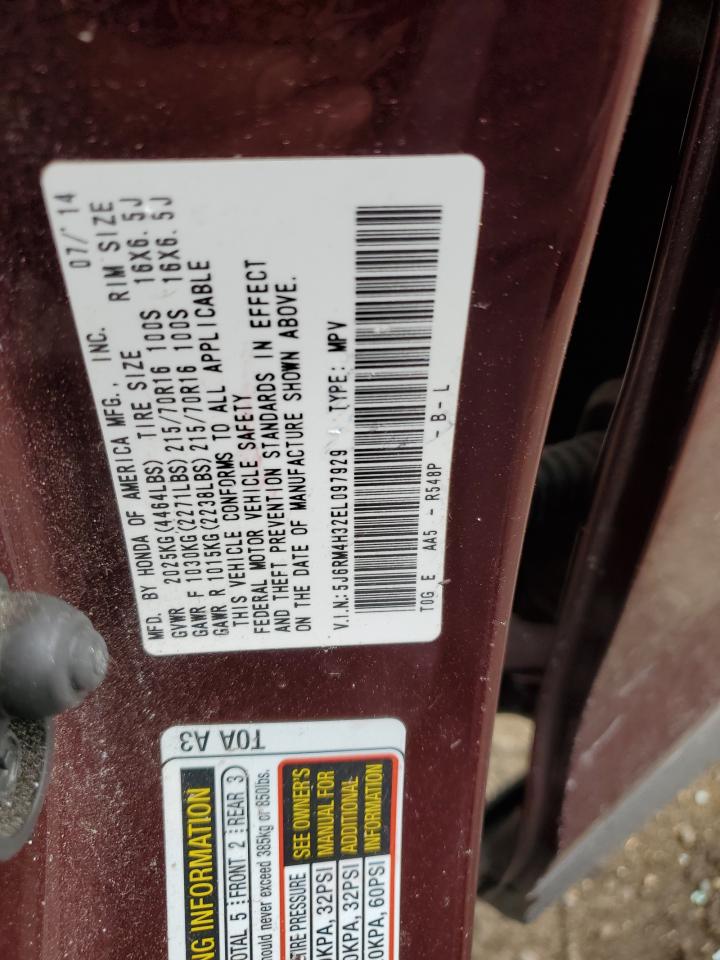 2014 Honda CR-V VIN 5J6RM4H32EL097929 Copart auction photo, all over damage thumbnail 14