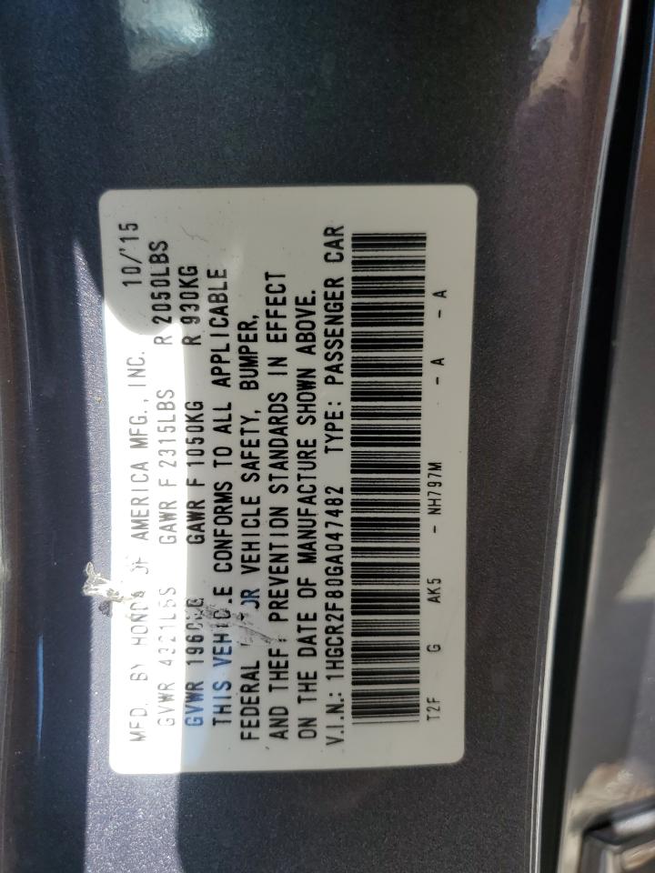 2016 Honda Accord VIN 1HGCR2F80GA047482 Copart auction photo, all over / minor dent/scratches damage thumbnail 15