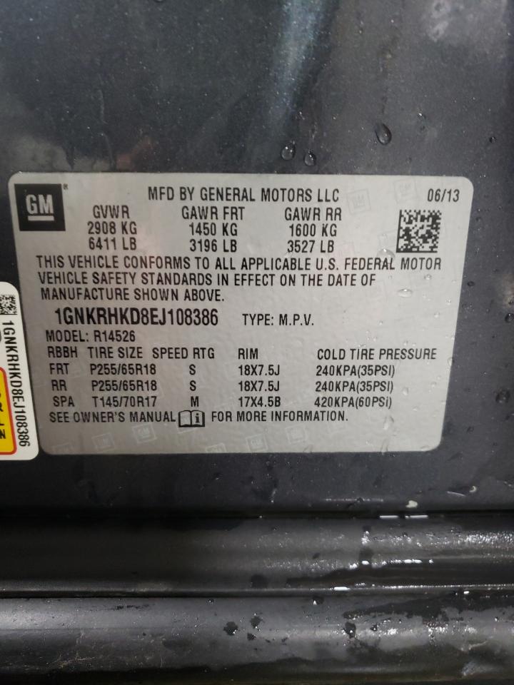 2014 Chevrolet Traverse VIN 1GNKRHKD8EJ108386 Copart auction photo, front end damage thumbnail 14