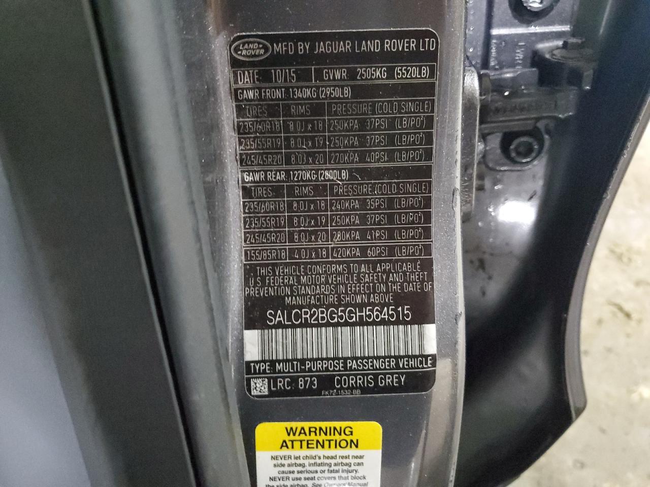 2016 Land Rover Discovery VIN SALCR2BG5GH564515 Copart auction photo, minor dent/scratches damage thumbnail 13