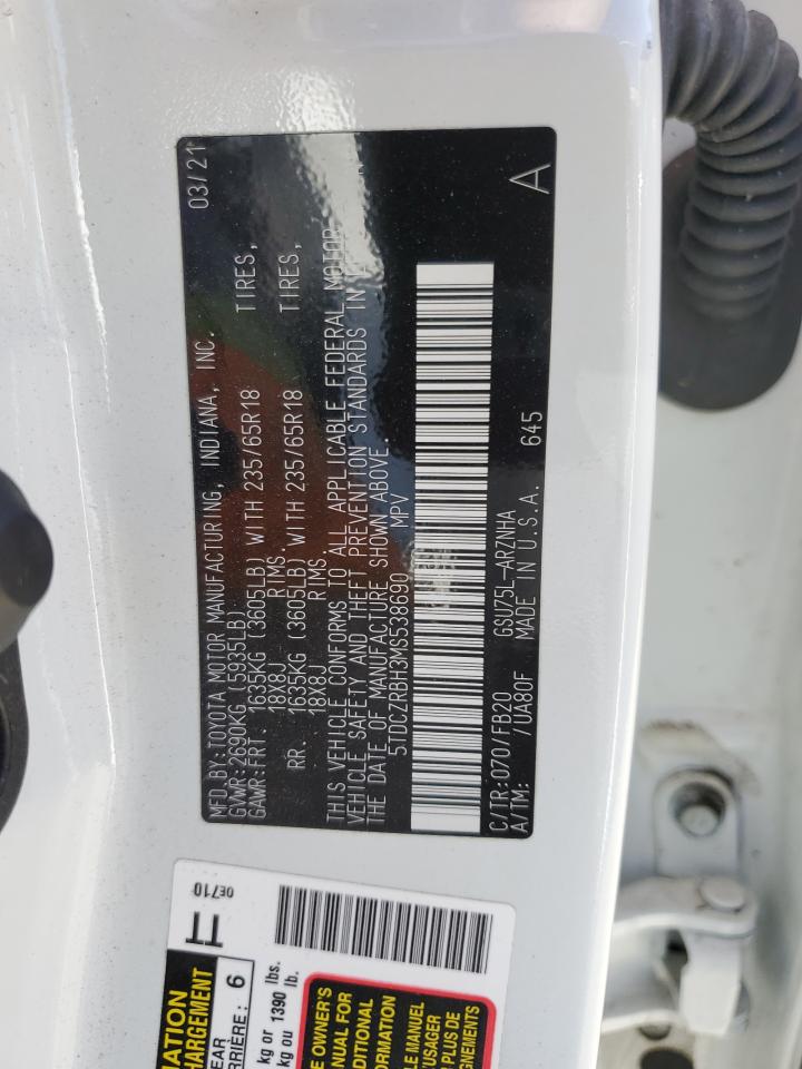 2021 Toyota Highlander VIN 5TDCZRBH3MS538690 Copart auction photo, top/roof damage thumbnail 13