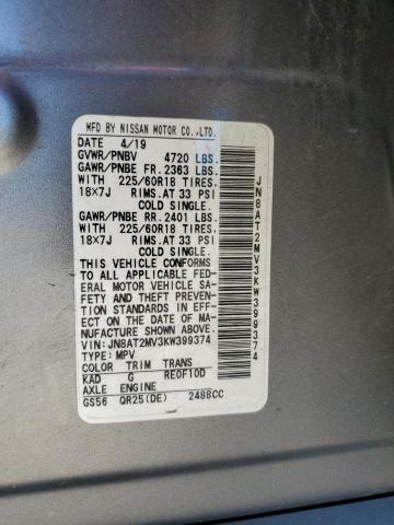 2019 Nissan Rogue VIN JN8AT2MV3KW399374 Copart auction photo, hail damage thumbnail 13