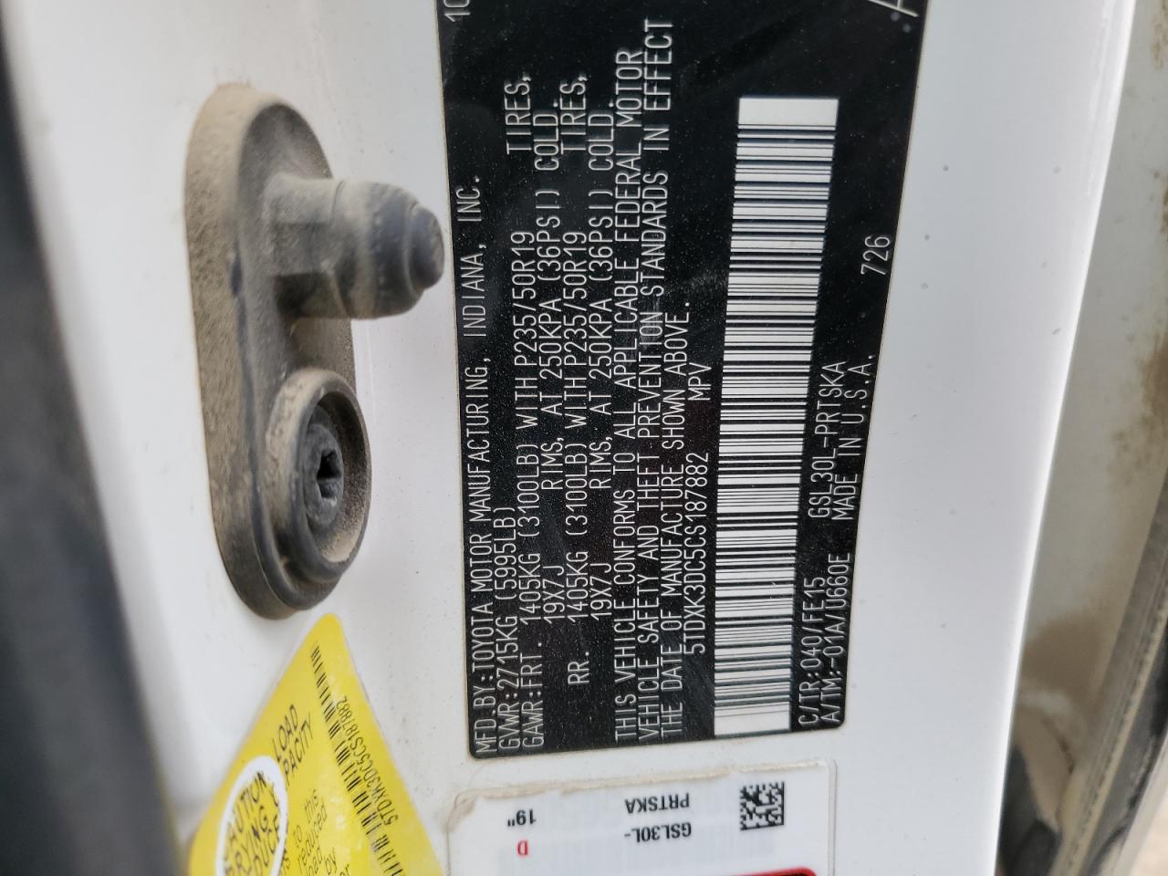 2012 Toyota Sienna VIN 5TDXK3DC5CS187882 Copart auction photo, front end damage thumbnail 13