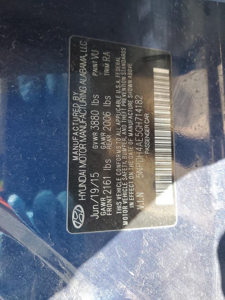 2016 Hyundai Elantra VIN 5NPDH4AE5GH714182 Copart auction photo, front end damage thumbnail 12