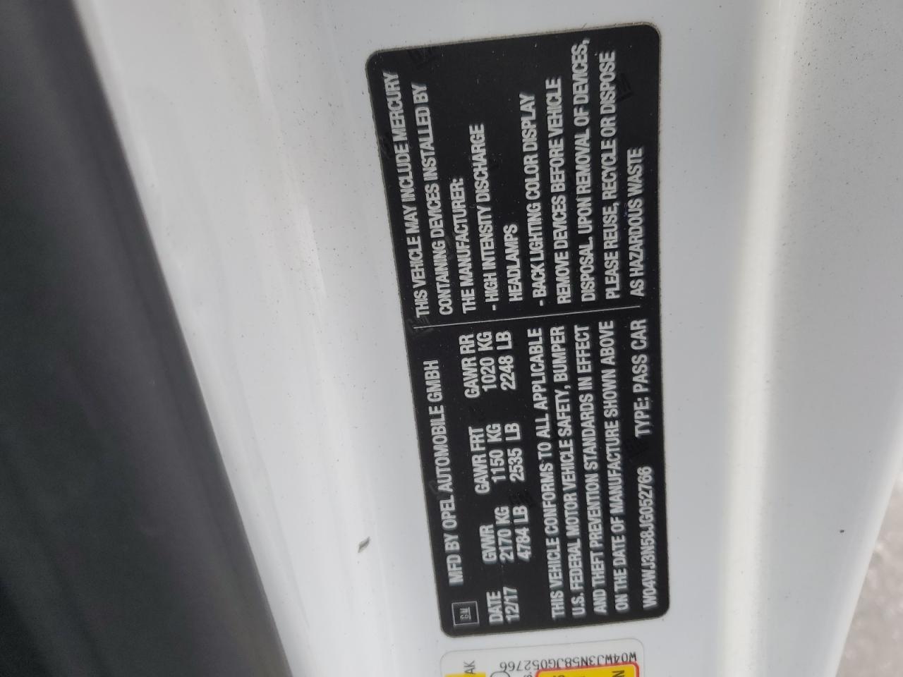 2018 Buick Cascada VIN W04WJ3N58JG052766 Copart auction photo, side / undercarriage damage thumbnail 13