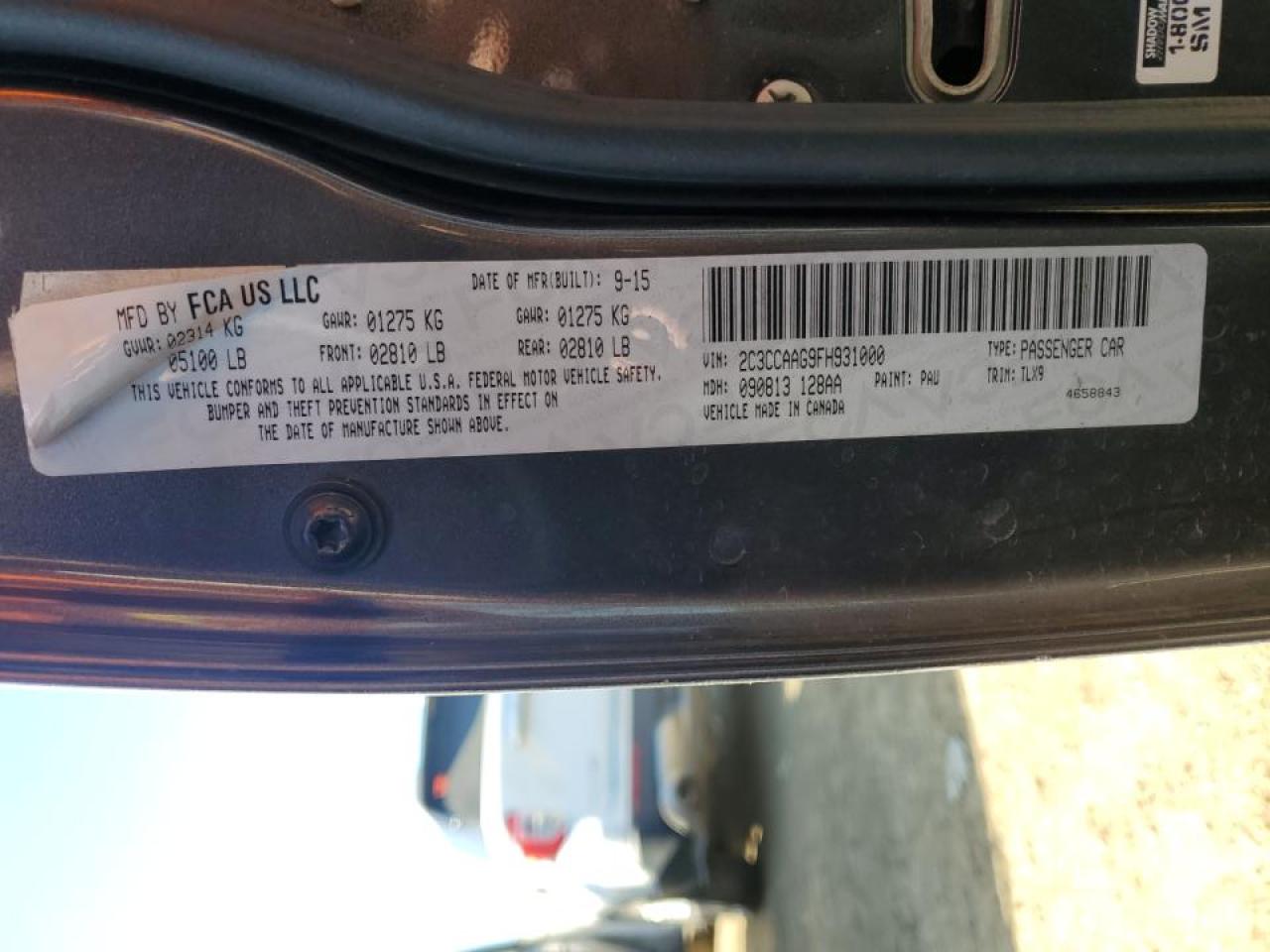 2015 Chrysler 300 VIN 2C3CCAAG9FH931000 Copart auction photo, front end / all over damage thumbnail 15