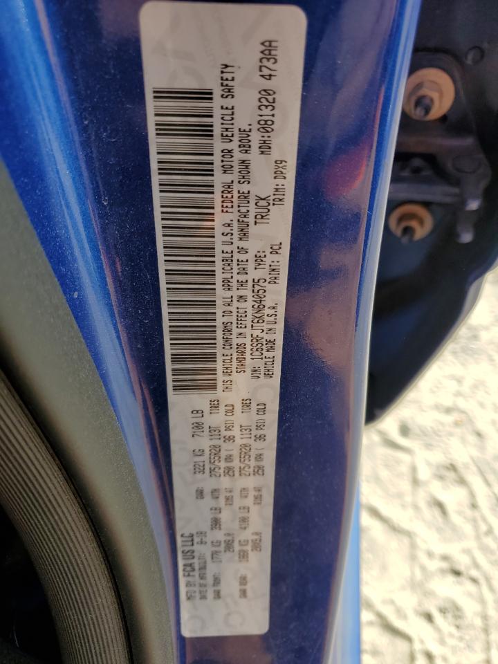 2019 RAM 1500 VIN 1C6SRFJT6KN640575 Copart auction photo, rear end / minor dent/scratches damage thumbnail 14