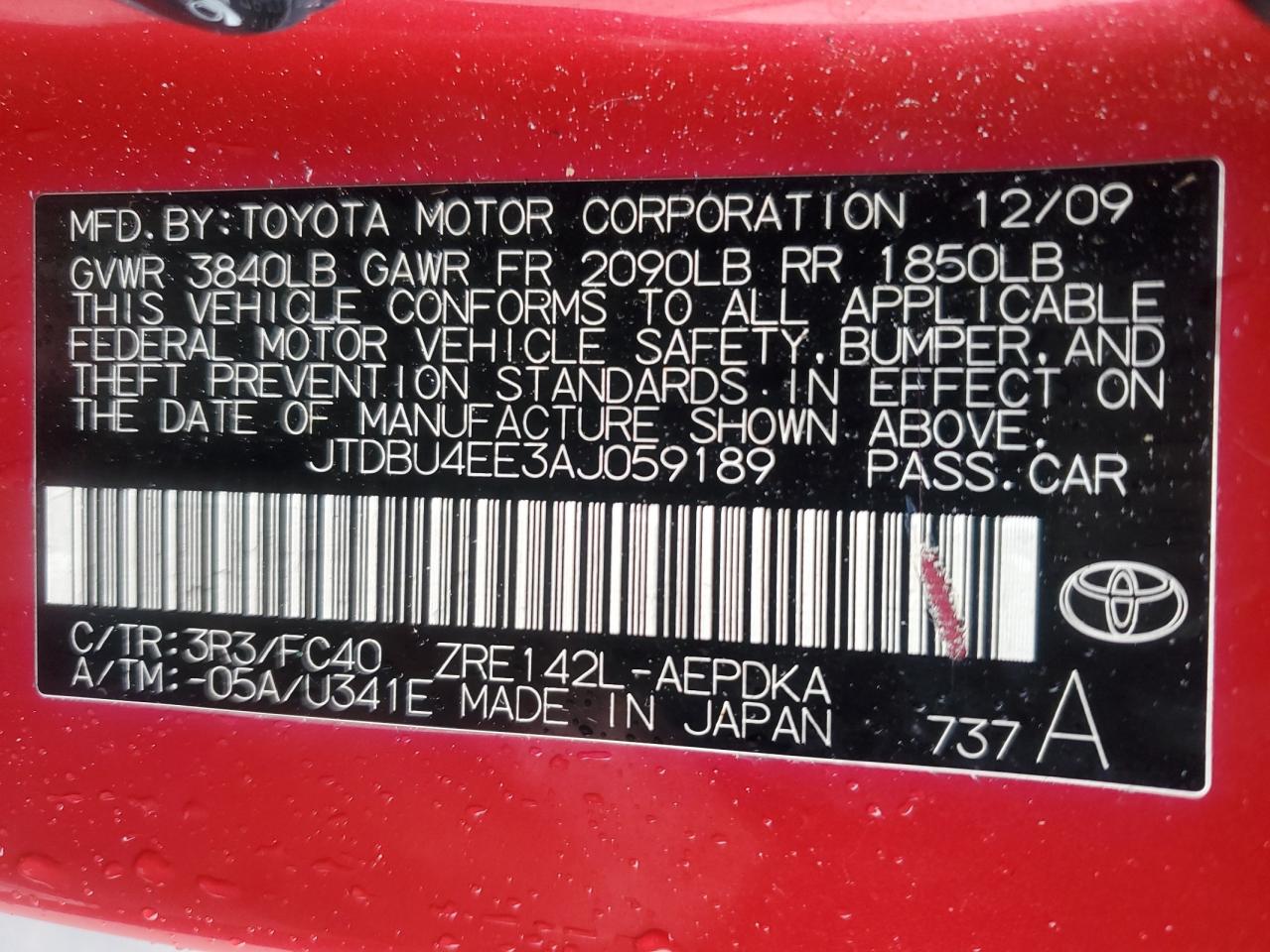 2010 Toyota Corolla VIN JTDBU4EE3AJ059189 Copart auction photo, rear end / minor dent/scratches damage thumbnail 12
