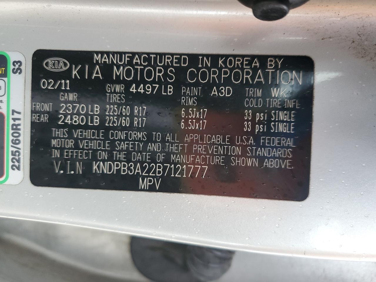 2011 KIA Sportage VIN KNDPB3A22B7121777 Copart auction photo, front end damage thumbnail 13