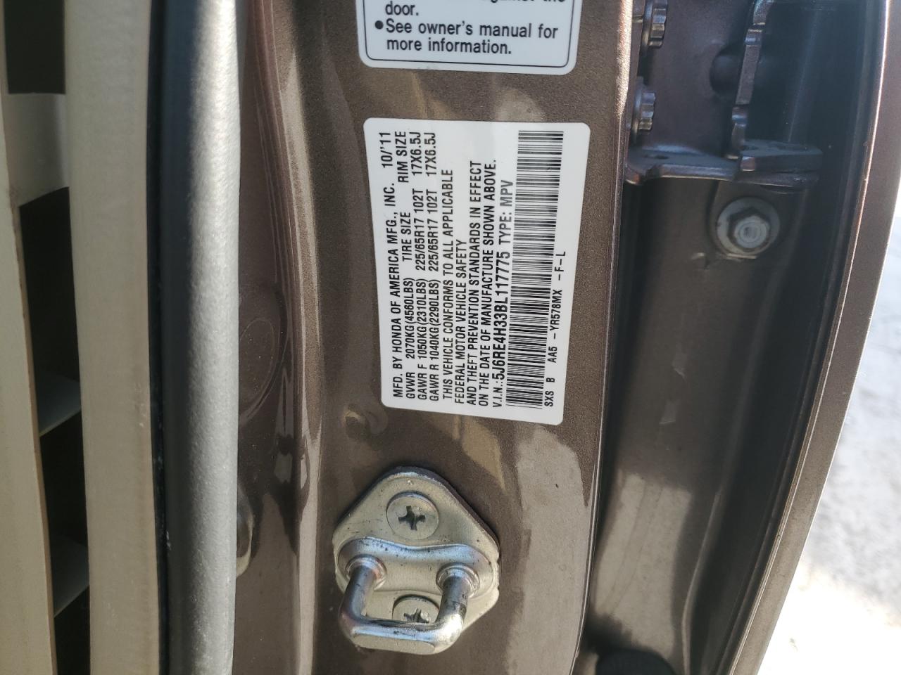 2011 Honda CR-V VIN 5J6RE4H33BL117775 Copart auction photo, front end damage thumbnail 15
