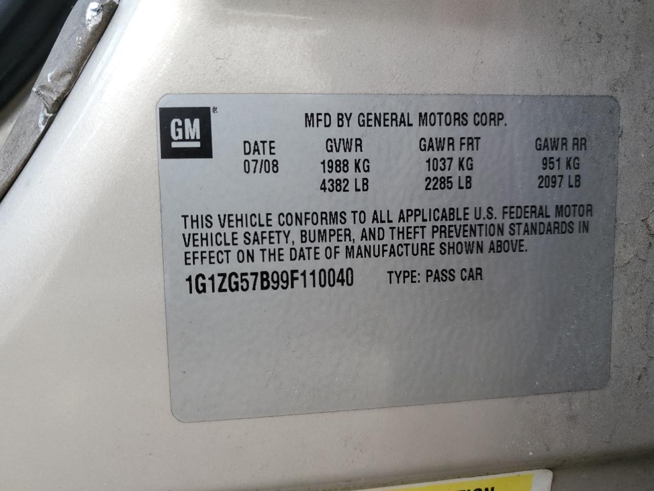 2009 Chevrolet Malibu VIN 1G1ZG57B99F110040 Copart auction photo, front end damage thumbnail 12