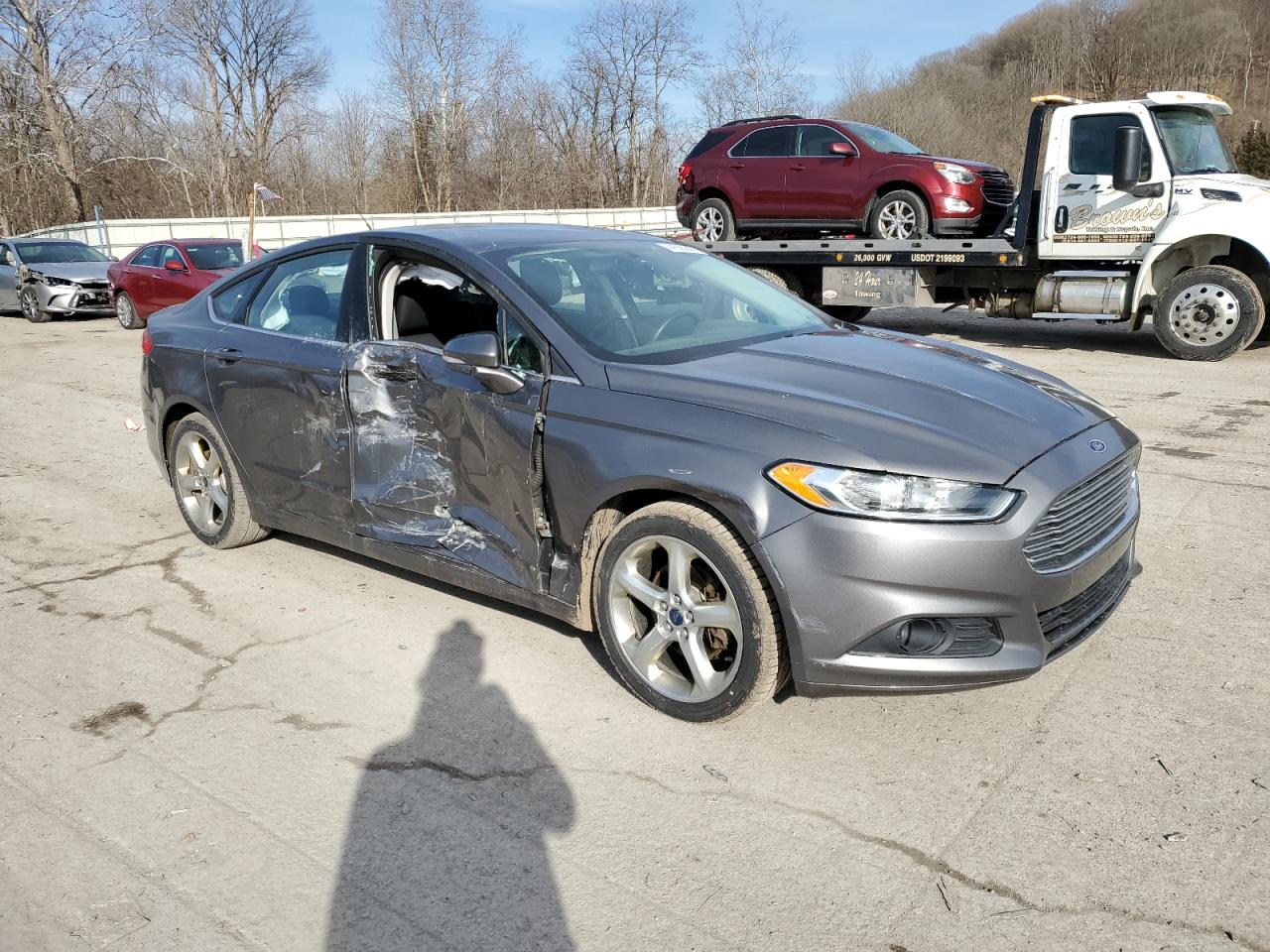 2014 Ford Fusion VIN 1FA6P0H71E5400799 Copart auction photo, side / front end damage thumbnail 4