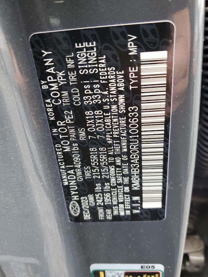 2024 Hyundai Kona VIN KM8HB3AB0RU100633 Copart auction photo, minor dent/scratches damage thumbnail 13