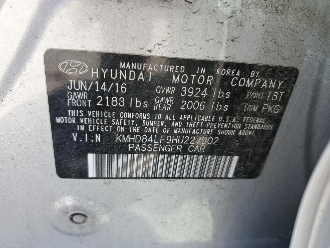 2017 Hyundai Elantra VIN KMHD84LF9HU227902 Copart auction photo, front end / minor dent/scratches damage thumbnail 12