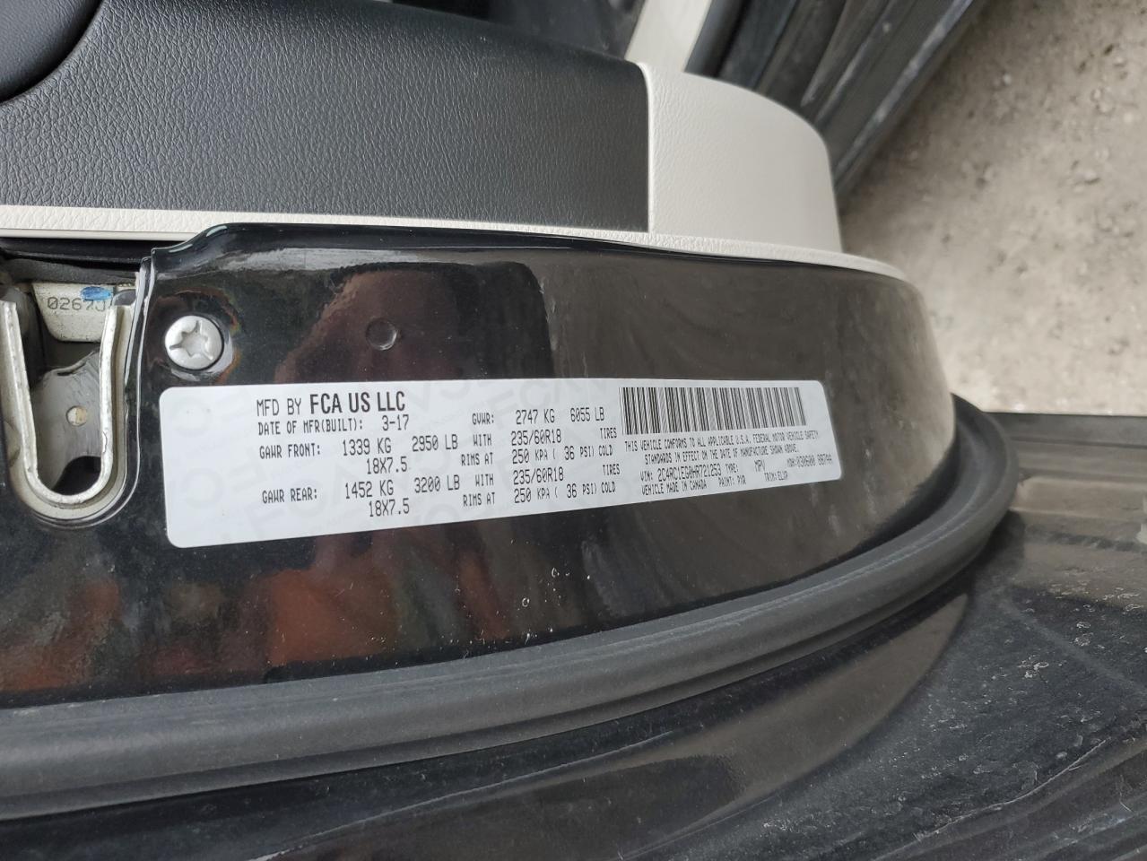 2017 Chrysler Pacifica VIN 2C4RC1EG0HR721253 Copart auction photo, front end / side damage thumbnail 13