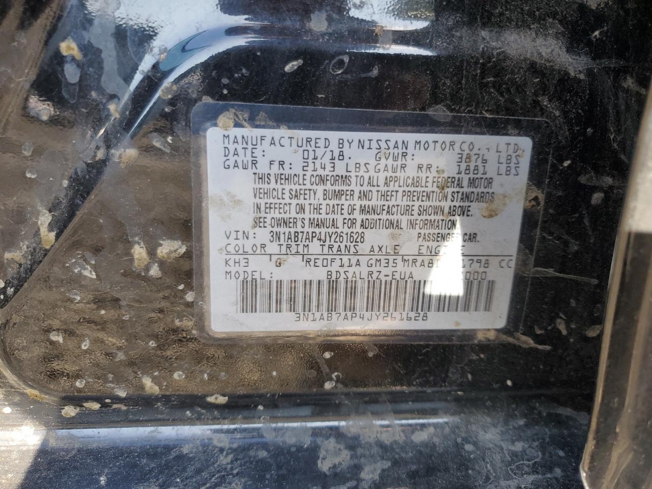 2018 Nissan Sentra VIN 3N1AB7AP4JY261628 Copart auction photo, rear end damage thumbnail 12
