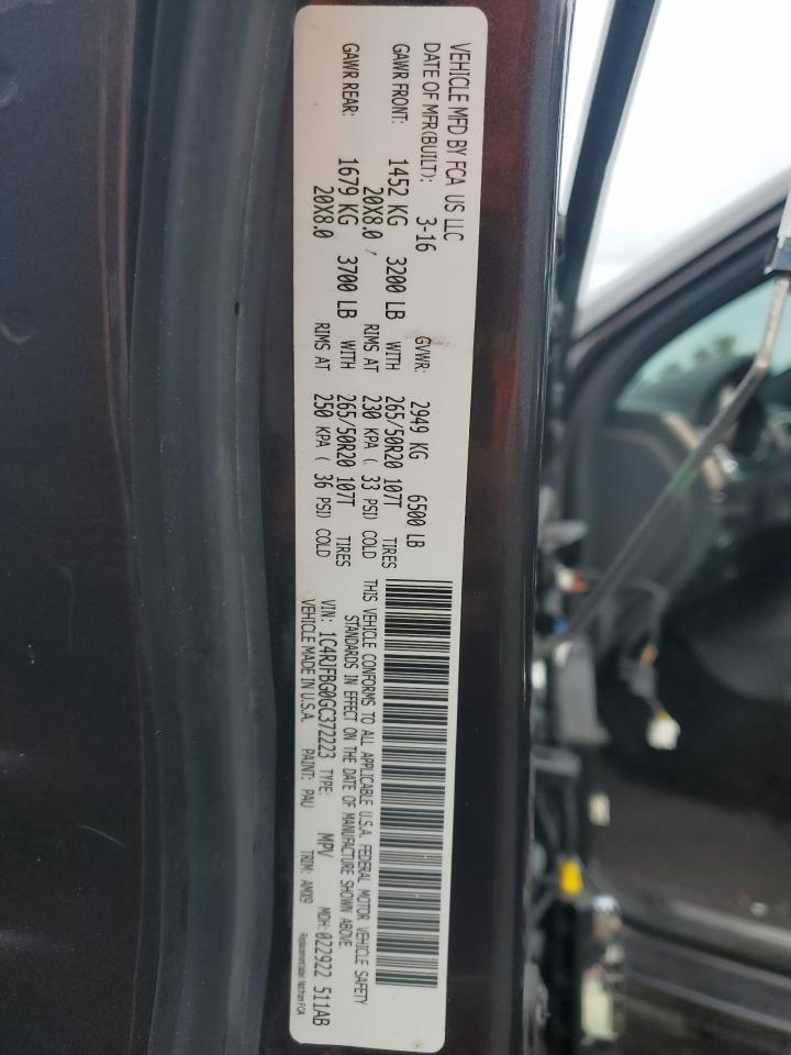 2016 Jeep Grand Cherokee VIN 1C4RJFBG0GC372223 Copart auction photo, front end / all over damage thumbnail 13