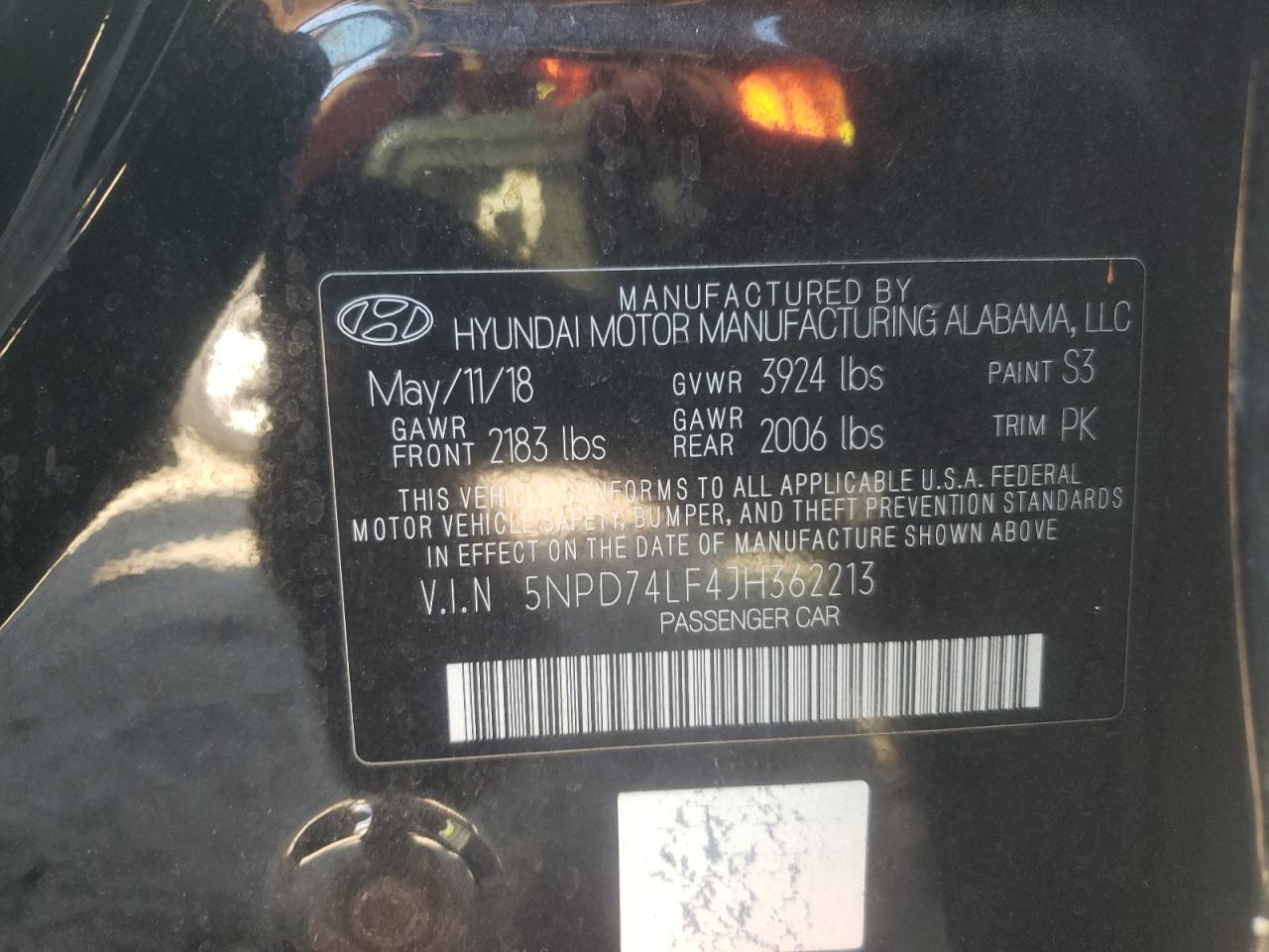 2018 Hyundai Elantra VIN 5NPD74LF4JH362213 Copart auction photo, front end / rear end damage thumbnail 12