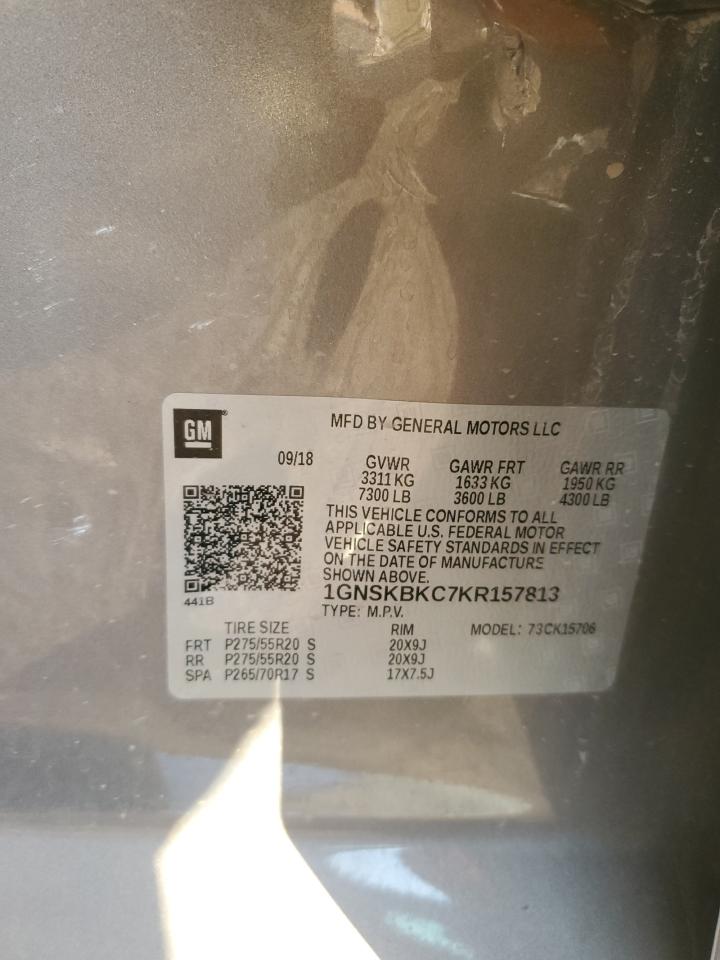 2019 Chevrolet Tahoe VIN 1GNSKBKC7KR157813 Copart auction photo, side damage thumbnail 13
