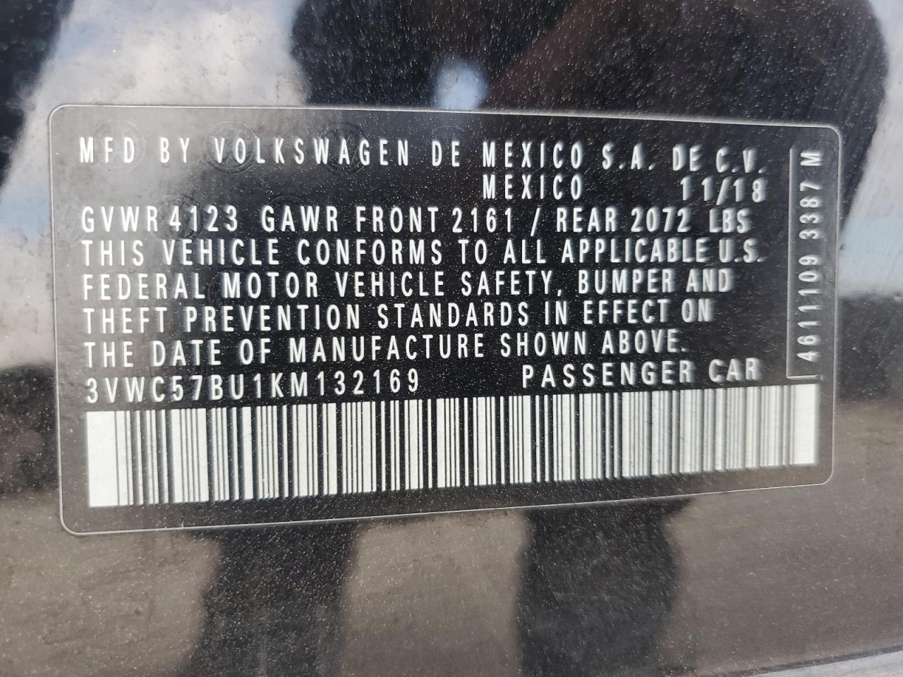 2019 Volkswagen Jetta VIN 3VWC57BU1KM132169 Copart auction photo, front end / side damage thumbnail 12