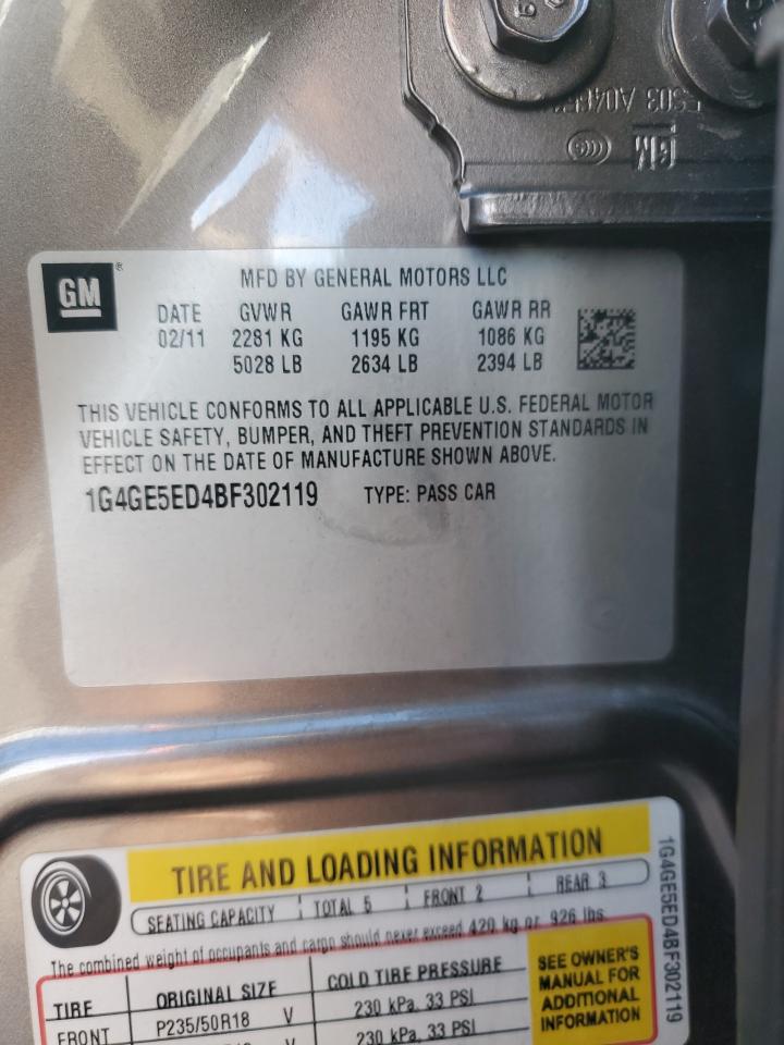 2011 Buick LaCrosse VIN 1G4GE5ED4BF302119 Copart auction photo, front end / side damage thumbnail 15