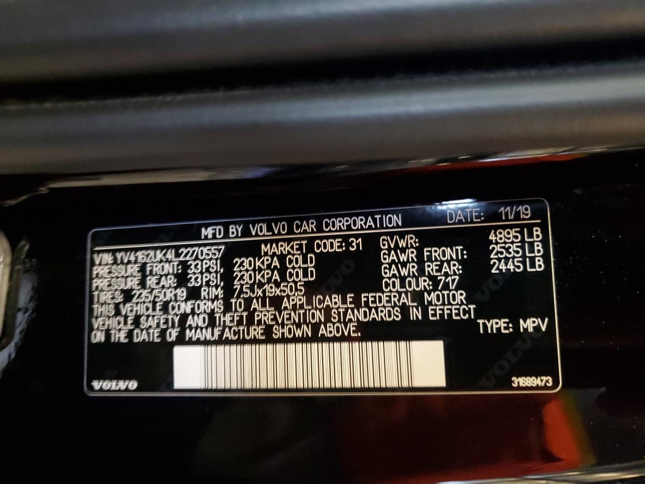 2020 Volvo XC40 VIN YV4162UK4L2270557 Copart auction photo, rear end / front end damage thumbnail 15