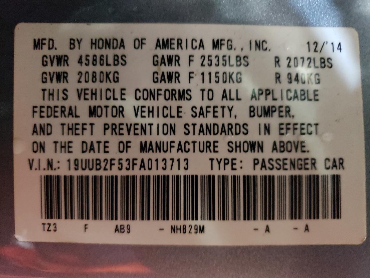 2015 Acura TLX VIN 19UUB2F53FA013713 Copart auction photo, normal wear damage thumbnail 12