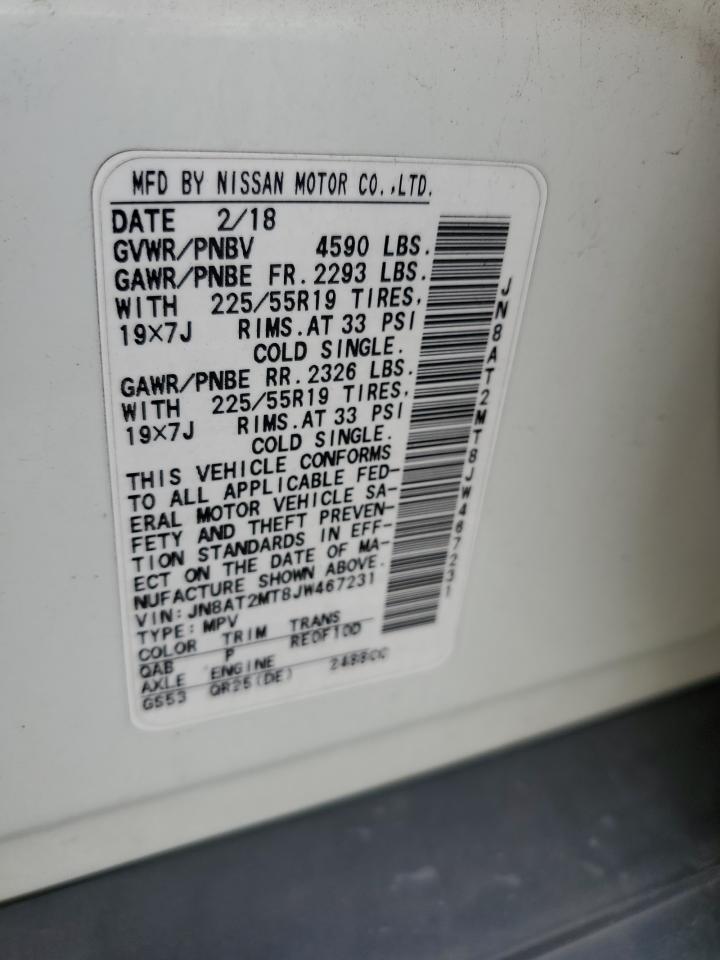 2018 Nissan Rogue VIN JN8AT2MT8JW467231 Copart auction photo, rear end damage thumbnail 13