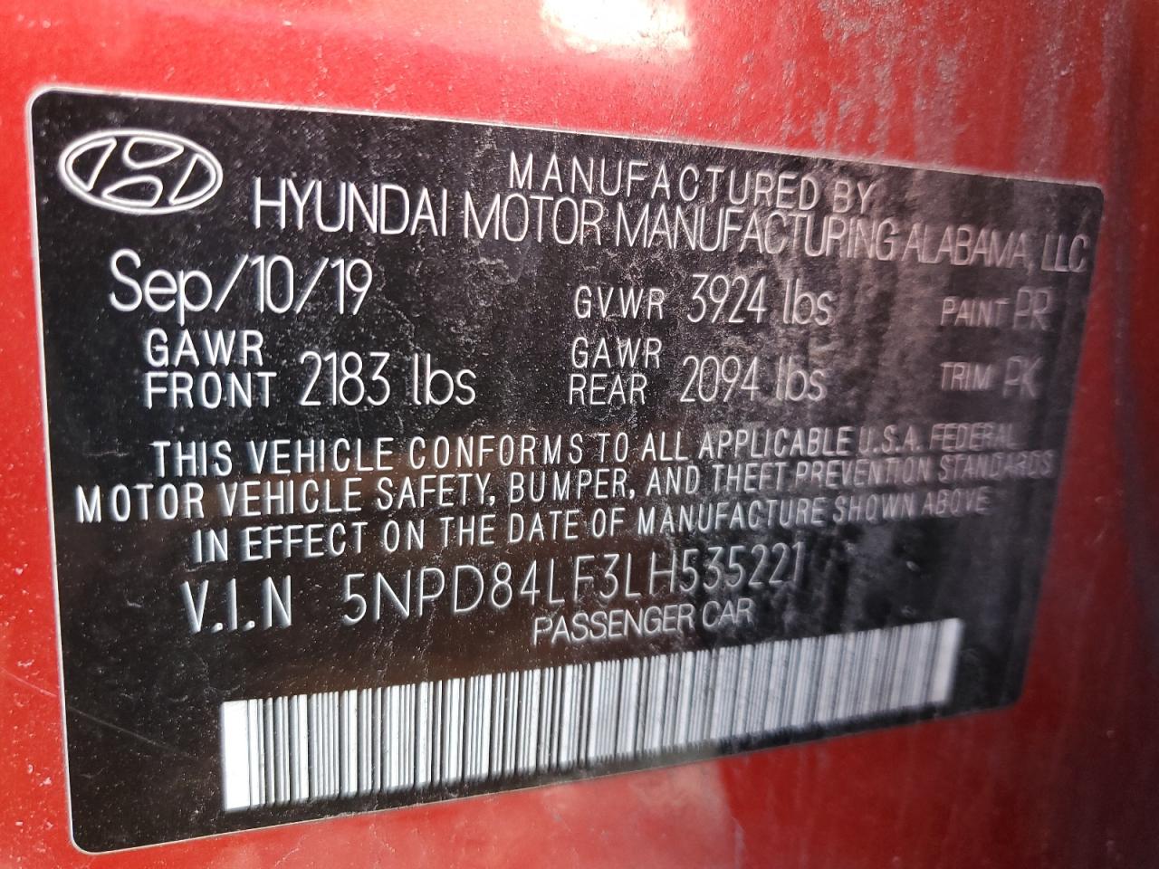 2020 Hyundai Elantra VIN 5NPD84LF3LH535221 Copart auction photo, vandalism / minor dent/scratches damage thumbnail 14