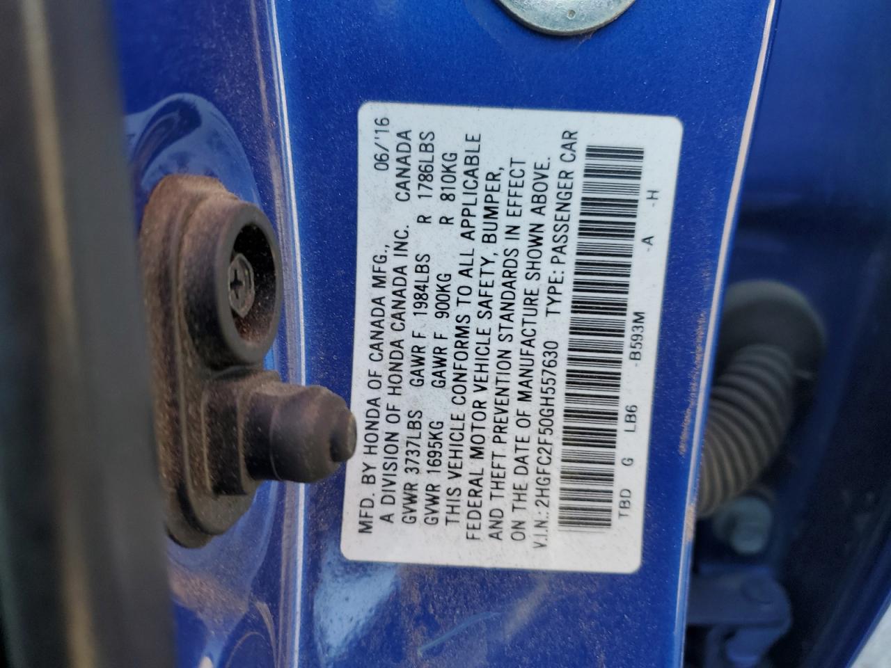 2016 Honda Civic VIN 2HGFC2F50GH557630 Copart auction photo, all over / undercarriage damage thumbnail 15