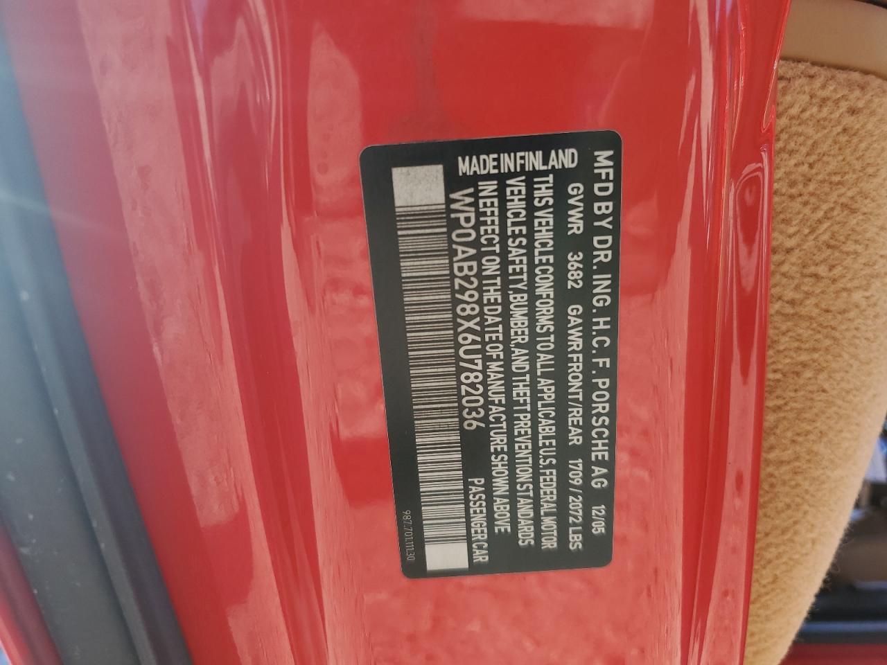 2006 Porsche Cayman VIN WP0AB298X6U782036 Copart auction photo, front end / front end damage thumbnail 13