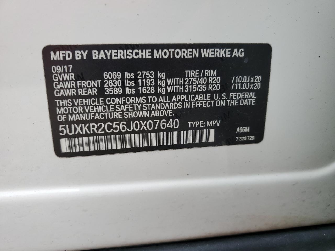 2018 BMW X5 VIN 5UXKR2C56J0X07640 Copart auction photo, normal wear damage thumbnail 12